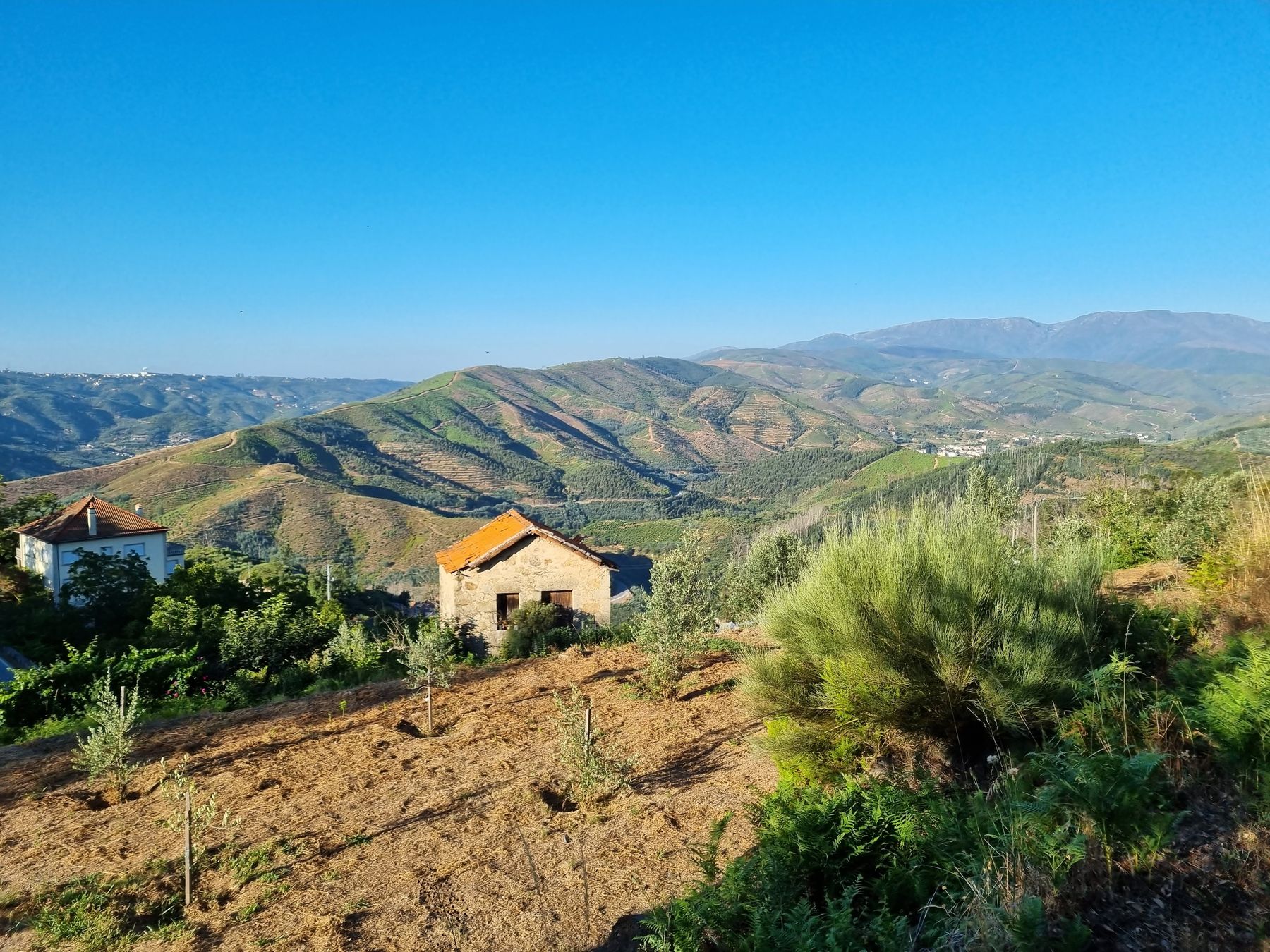 The valley below Aldeia das Dez, with the Serra da Estrela on the horizon